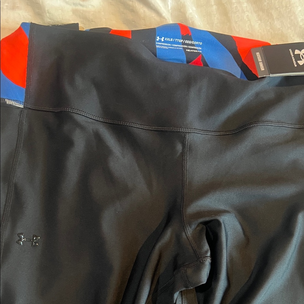 Under Armour Black Leggings with Red & Blue Waistband